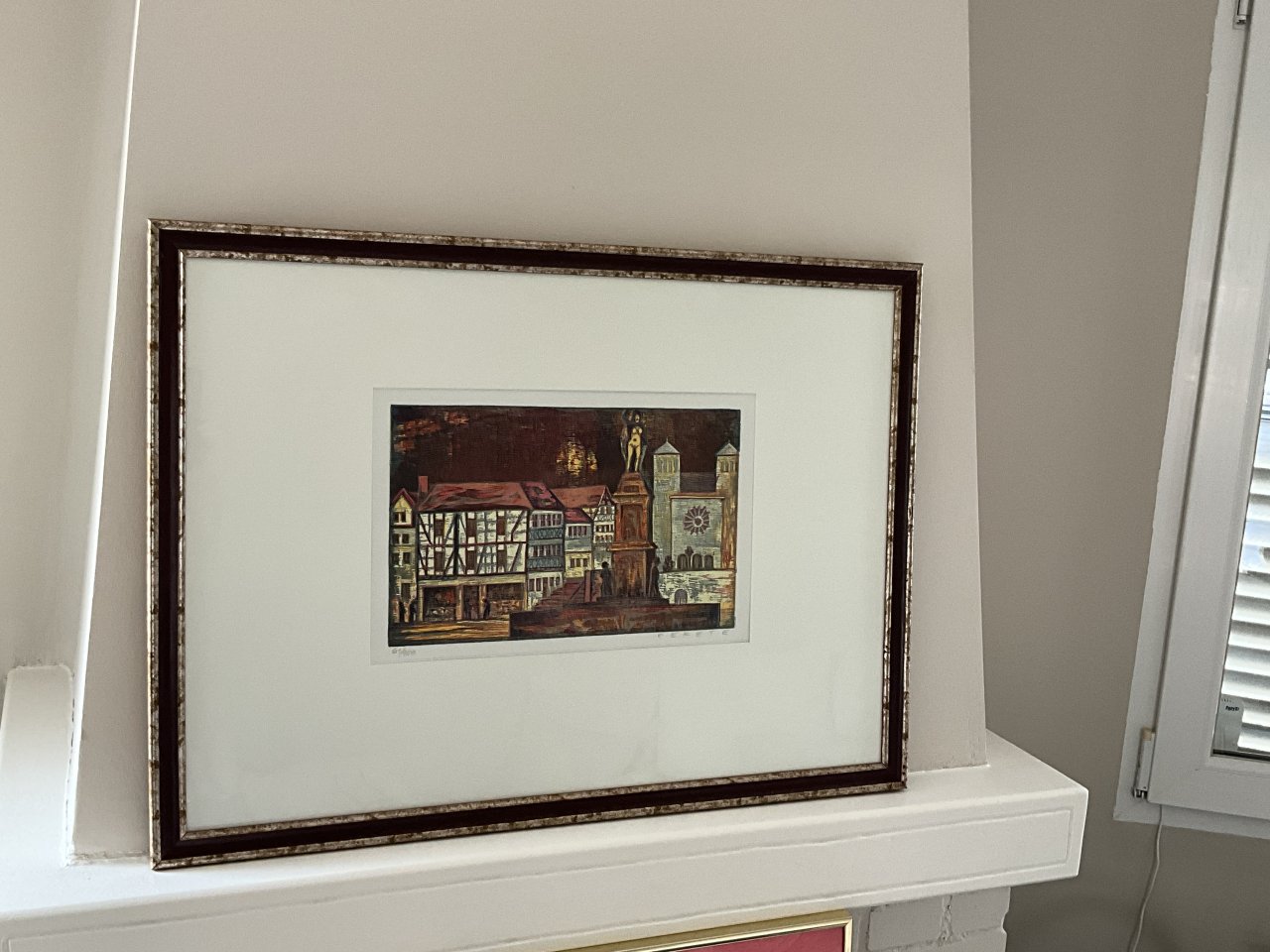 Limited Graphic Zwingenberg Bergstraße, hand-signed Fekete 61/100, framed
