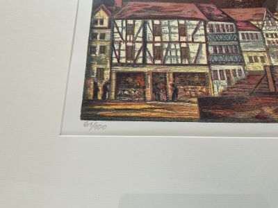 Limited Graphic Zwingenberg Bergstraße, hand-signed Fekete 61/100, framed