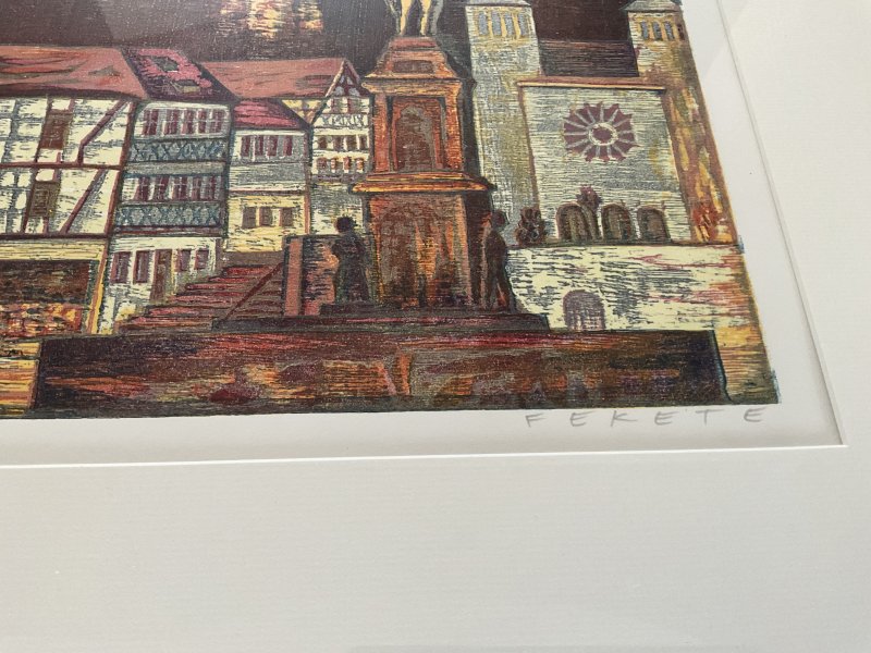 Limited Graphic Zwingenberg Bergstraße, hand-signed Fekete 61/100, framed