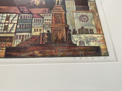 Limited Graphic Zwingenberg Bergstraße, hand-signed Fekete 61/100, framed
