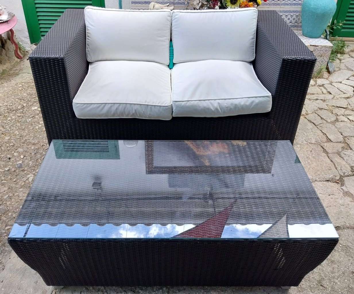 Loungeset fuer die Terrasse aus Polyrattan