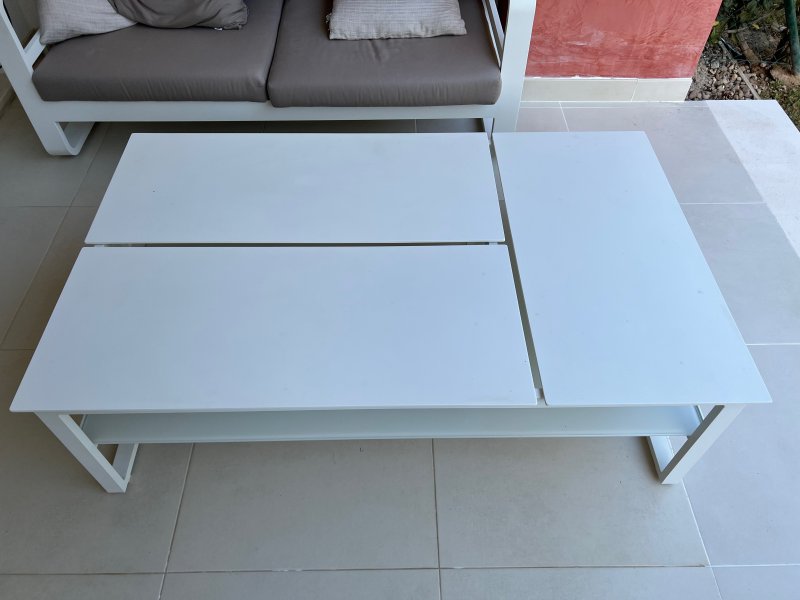 Loungetisch mit 3 höhenverstellbaren Tischplatten-Modulen, Aluminium, weiß, sehr hochwertig