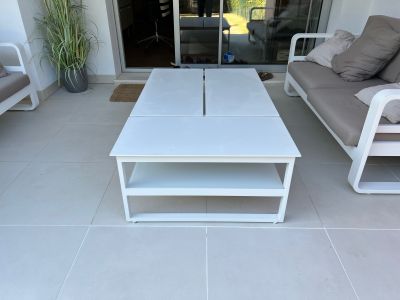 Loungetisch mit 3 höhenverstellbaren Tischplatten-Modulen, Aluminium, weiß, sehr hochwertig