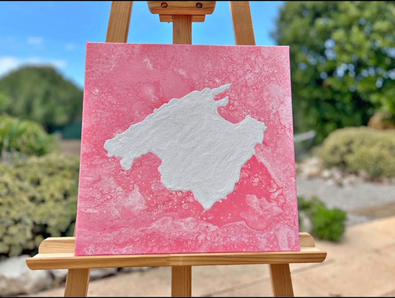 Mallorca Bild Acryl mit Sand auf Leinwand 40x40 Pink Rosa