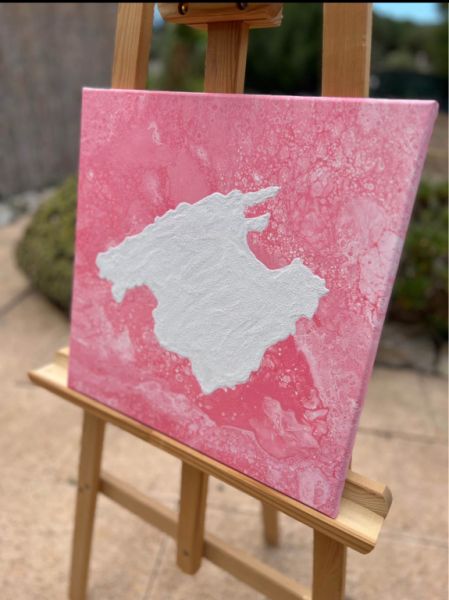 Mallorca Bild Acryl mit Sand auf Leinwand 40x40 Pink Rosa