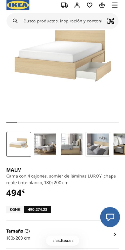 Cama Malm 180x200 con cajones