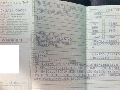 Mercedes Benz Vaneo Diesel, 08/2004, 91 hp, TÜV valid until 09.12.26, blue, tow hitch & car trailer