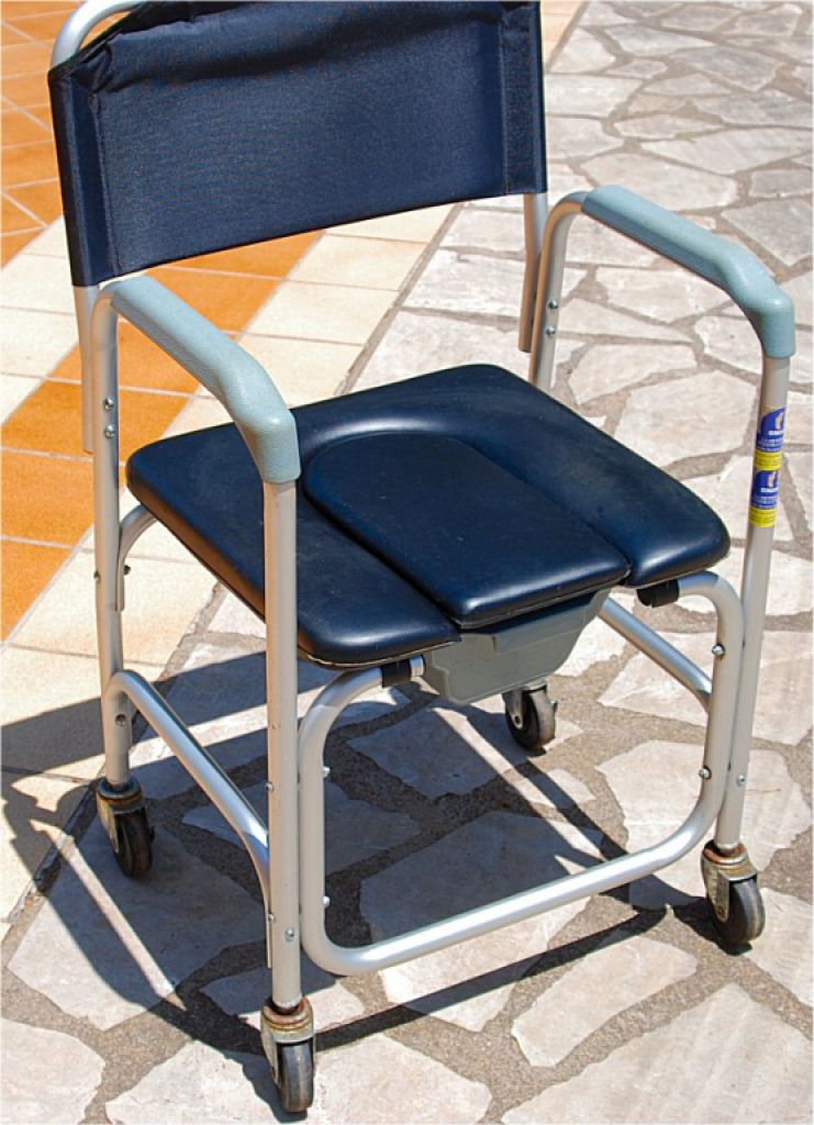 Asiento de inodoro móvil | Ruedas | Reposabrazos | Aluminio | Negro |