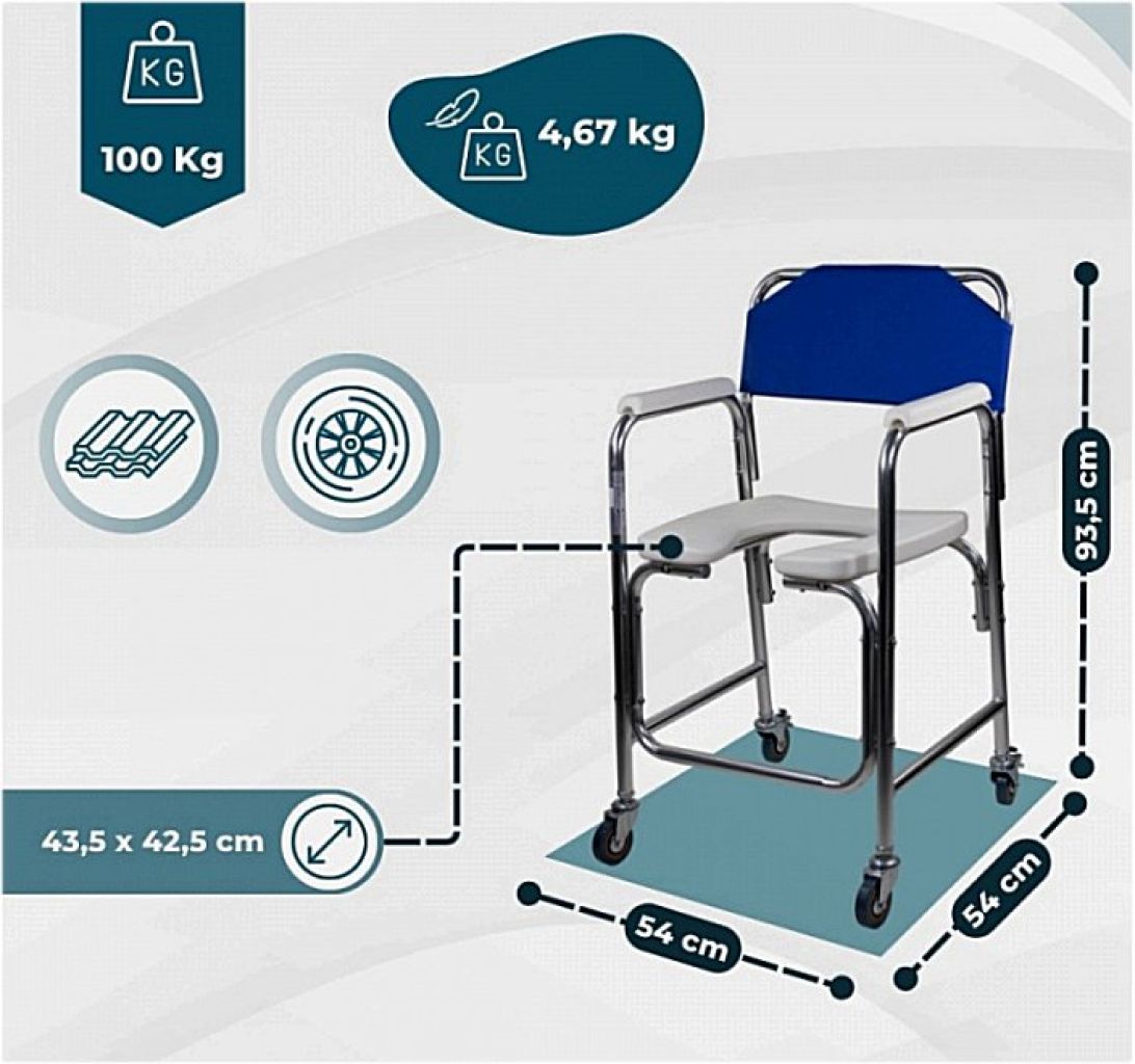 mobiler Toilettensitz | Räder | Armlehnen | Aluminium | Schwarz |