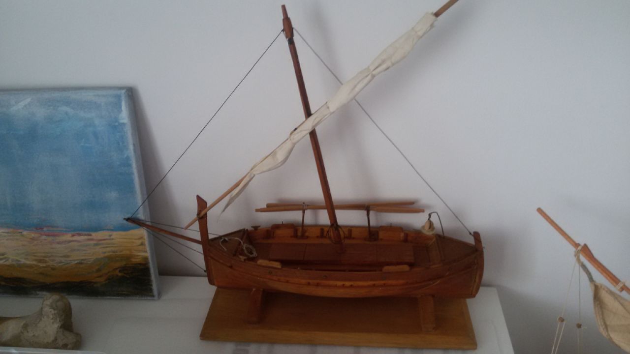 Model ship in display case