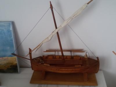 Model ship in display case