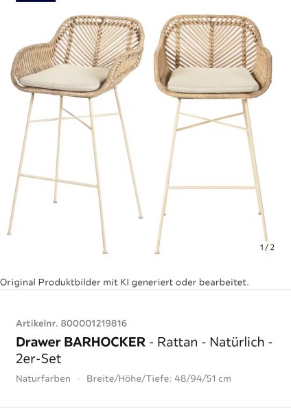 NEU: 2 Barhocker/Hochstühle aus Metall und Rattan zu verkaufen