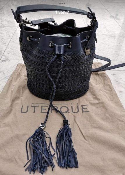 NEW! Elegant leather handbag from UTERQÜE, dark blue NEW!