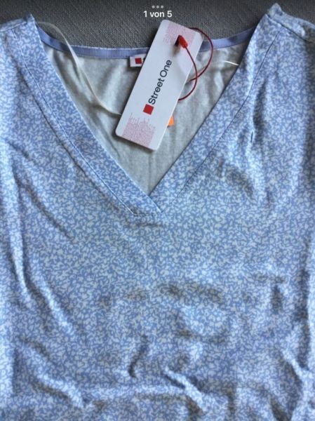 NEU! Langarmshirt von STREET ONE, Gr.34/36, Hellblau Weiß NEU!