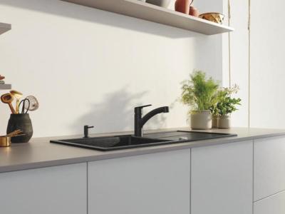 NUEVO grifo de cocina Grohe Start de latón negro mate, grifo, giratorio extraíble Precio original 18