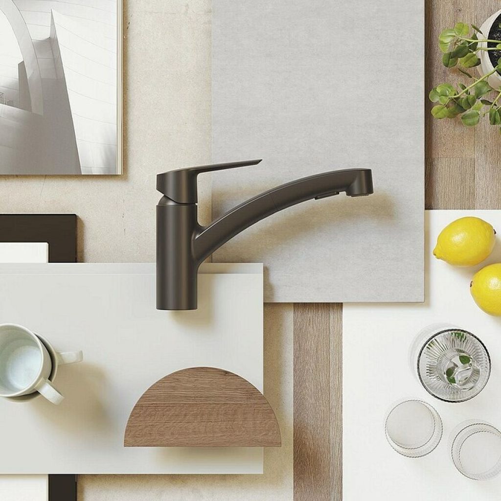 NUEVO grifo de cocina Grohe Start de latón negro mate, grifo, giratorio extraíble Precio original 18