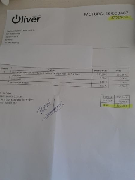 Neue Beko Waschmaschine 9 kg 1400 rpm Front DSP A blanc gekauft am 27.03.2026