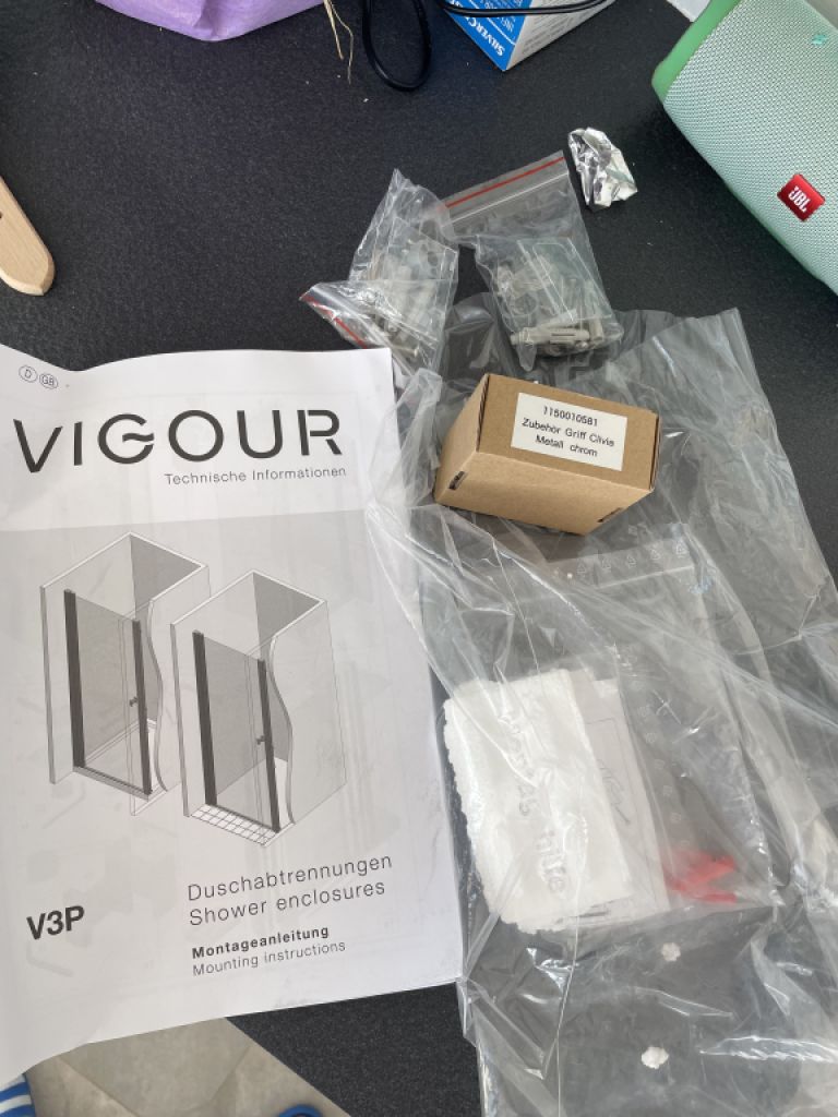 New shower cubicle, glass swing door