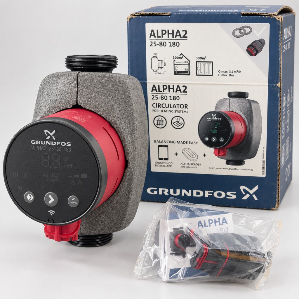 Neue Grundfos ALPHA2 25-80 180 Umwälzpumpe