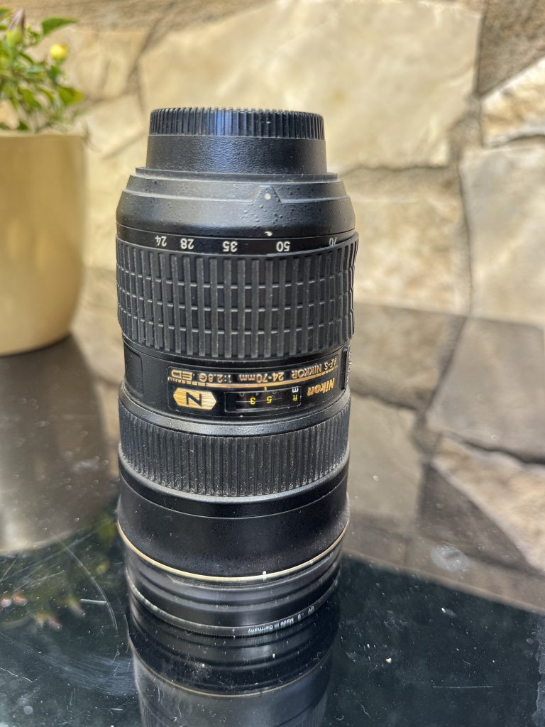 Nikon 24-70 FX lens with hood and filter