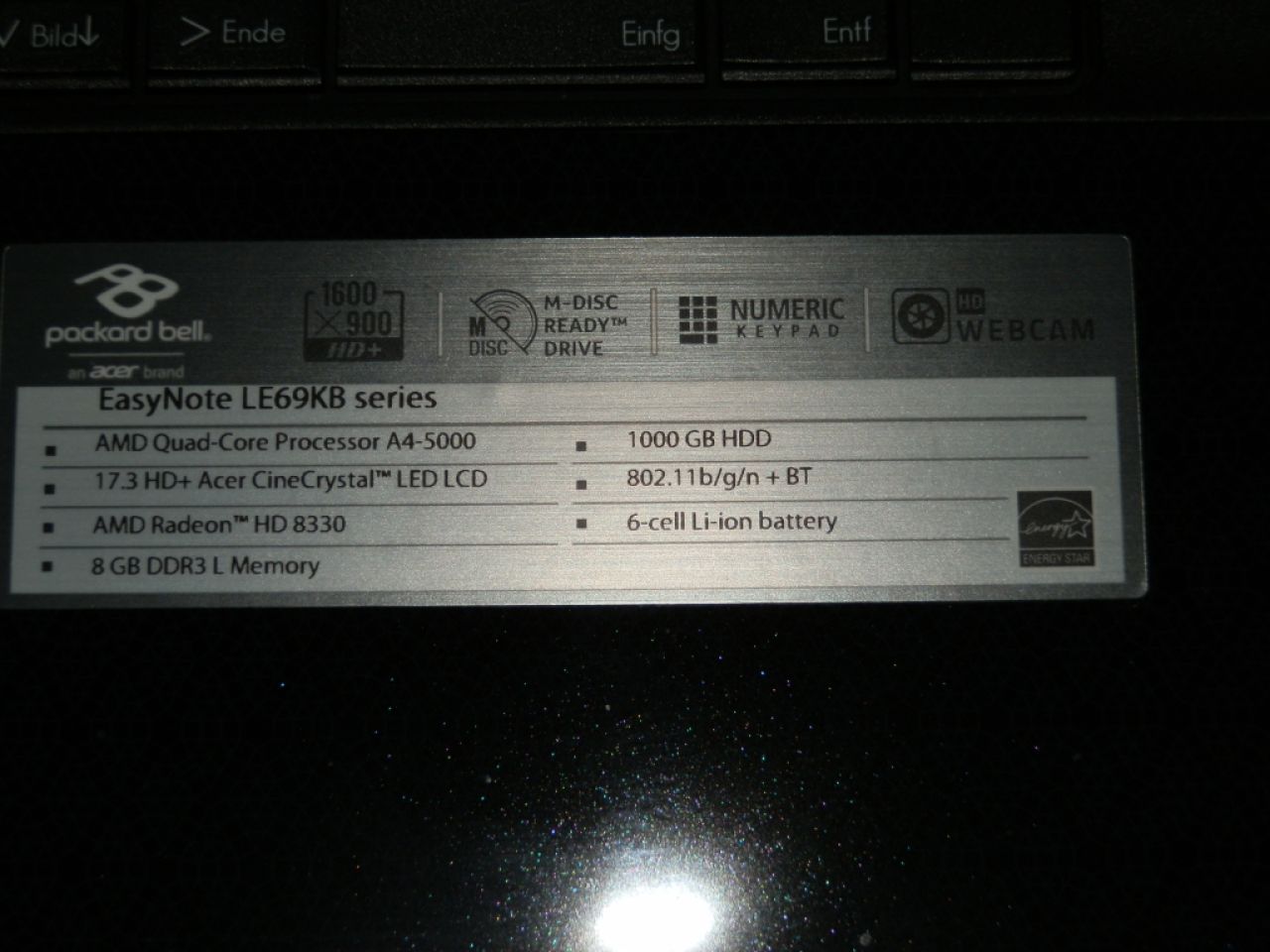 Portátil Packard Bell Easy Note con pantalla de 17,3 pulgadas