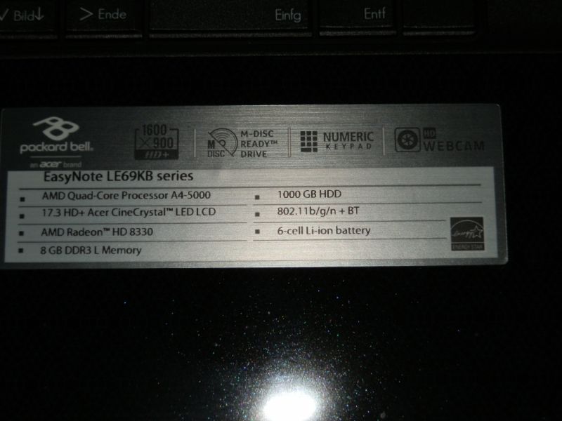 Portátil Packard Bell Easy Note con pantalla de 17,3 pulgadas