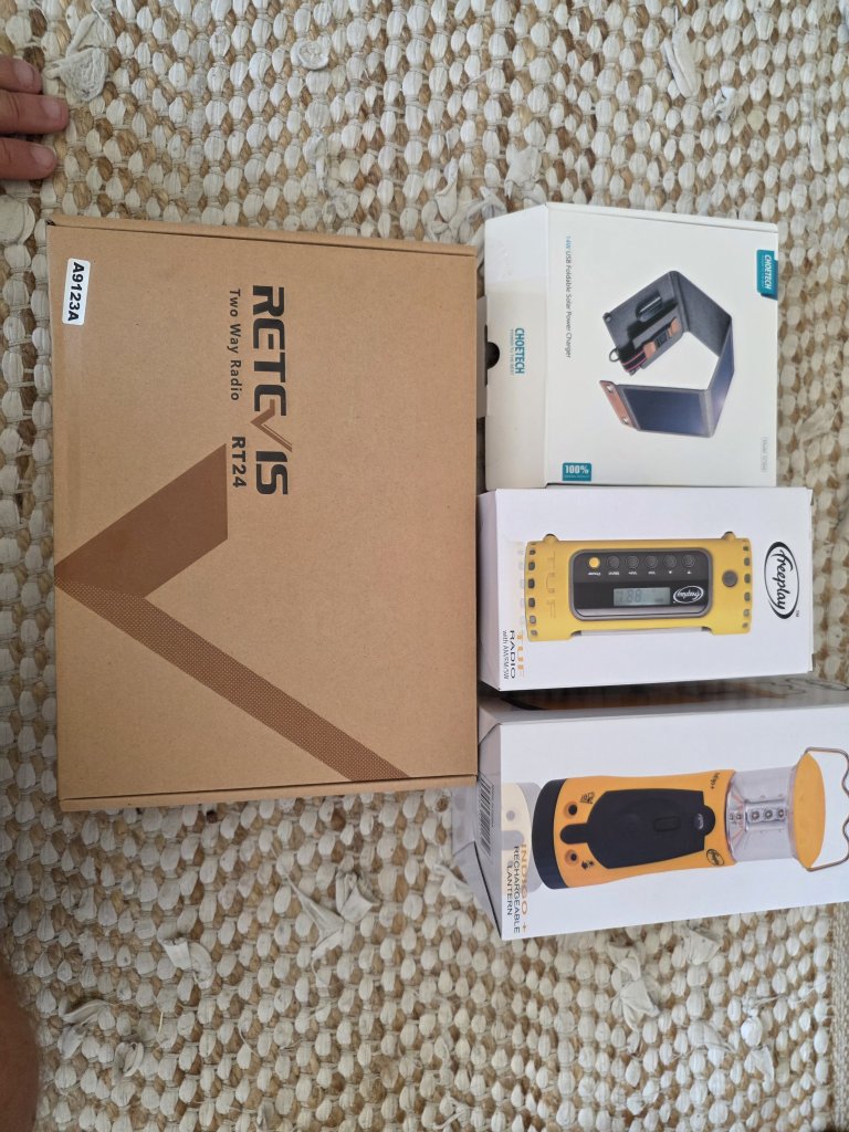 Emergency Supplies & Blackout/Camping Kit: Food, Walkie-Talkies, Solar & Light