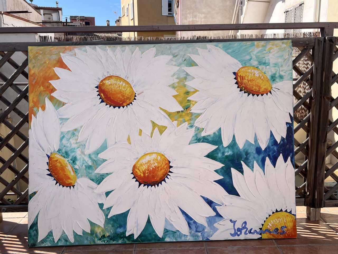Original pintura acrílica de Johannes Adamski — Margaritas, Mallorca Pop-Art