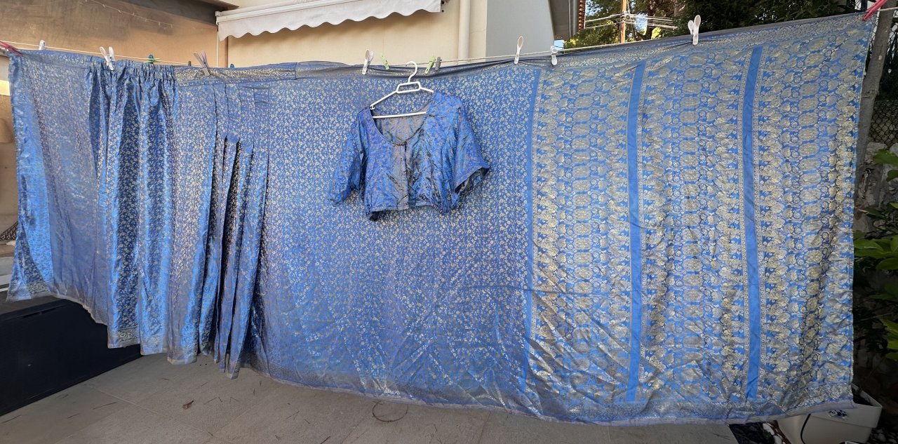 Sari indio original - Azul y oro