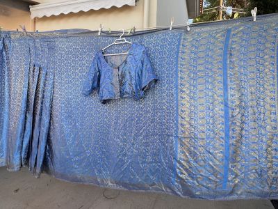 Sari indio original - Azul y oro