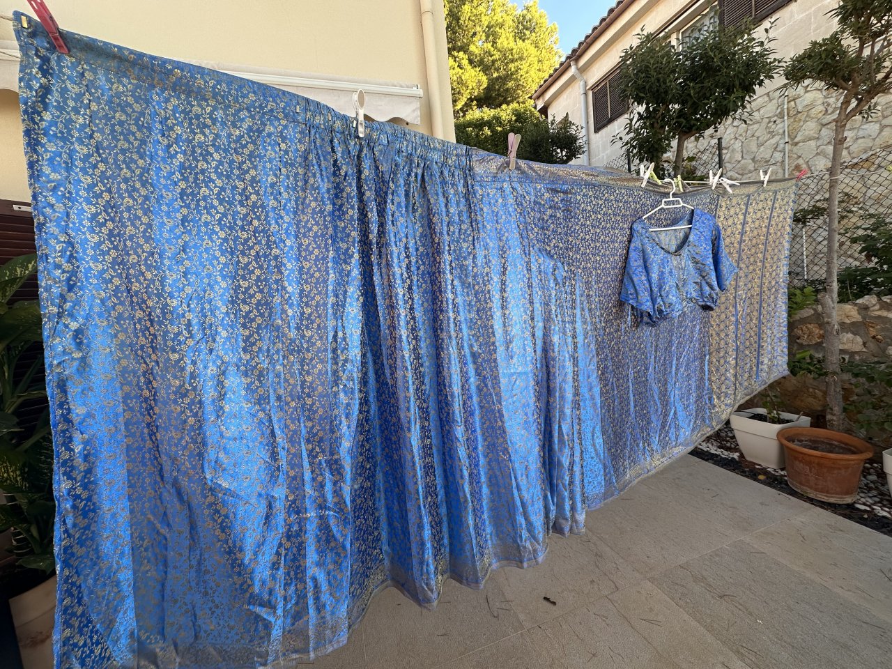 Sari indio original - Azul y oro
