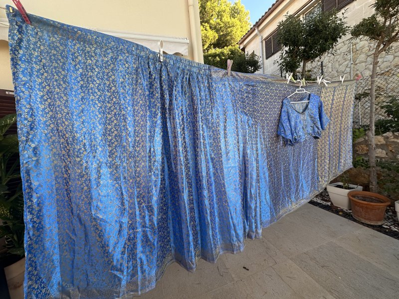 Sari indio original - Azul y oro