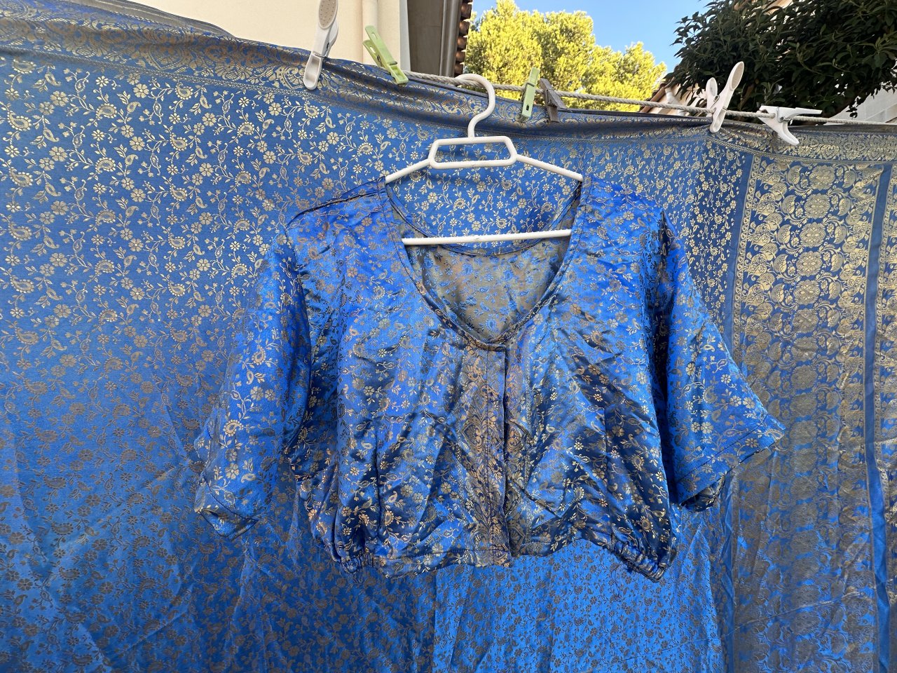 Sari indio original - Azul y oro