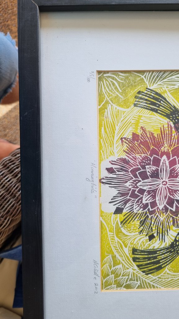 Original Linoldruck "Hummingbirds" Kolibris  Limitiert 55/100  Signiert & Gerahmt