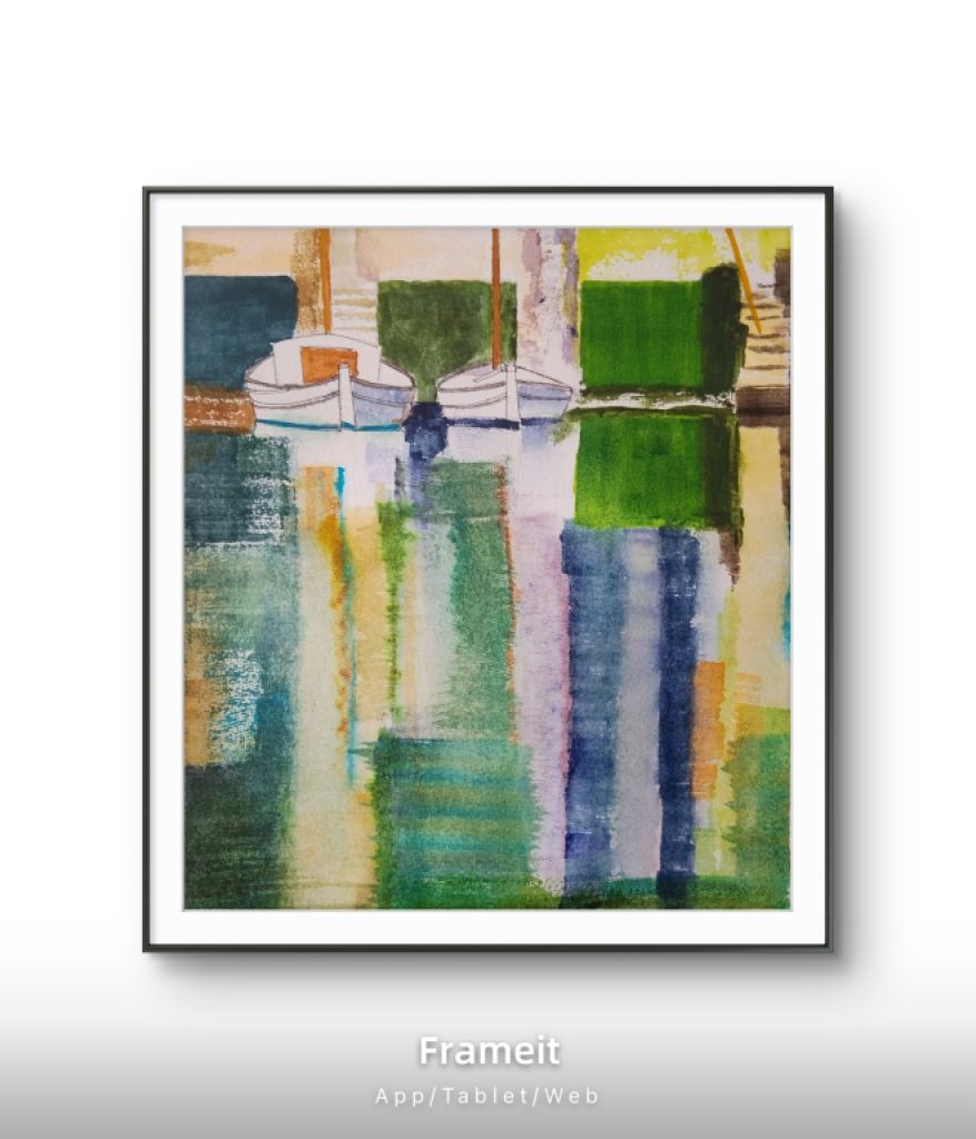 Original marine watercolor, es Riveto from Portocolom, new blue and green paper