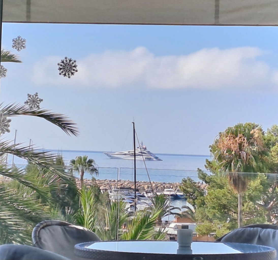 Portals Nous: Seasonal rental - sea view, direct access to the harbor - tropical garden with pool