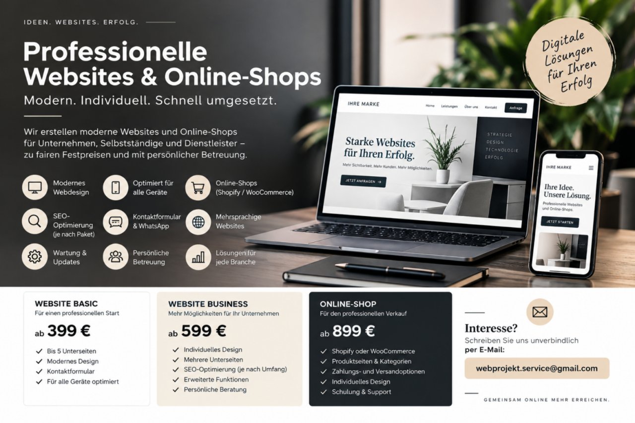 Professionelle Websites & Online-Shops  schnell, transparent & zum Festpreis
