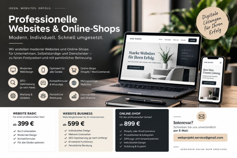 Professionelle Websites & Online-Shops  schnell, transparent & zum Festpreis