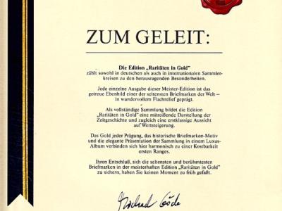 Raritäten in Gold, Göde Bayerisches Münzkontor, 2 Alben, 70 Goldbriefmarken, zertifiziert, limitiert