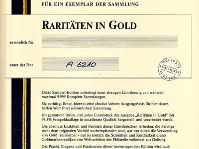 Raritäten in Gold, Göde Bayerisches Münzkontor, 2 Alben, 70 Goldbriefmarken, zertifiziert, limitiert