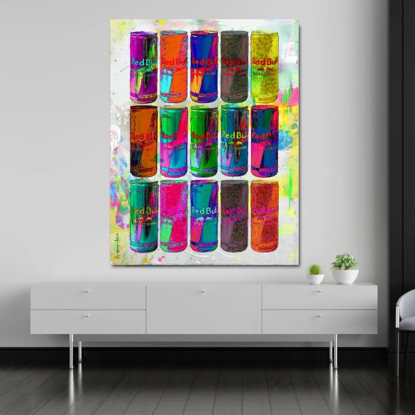 Red Bull in Pop Art Styl auf Leinwand
