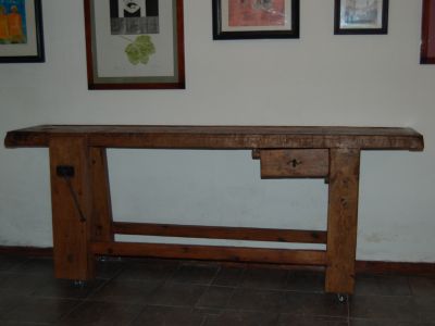 Banco carpintero restaurado + 100 años. Madera oregon americano. Por mudanza.