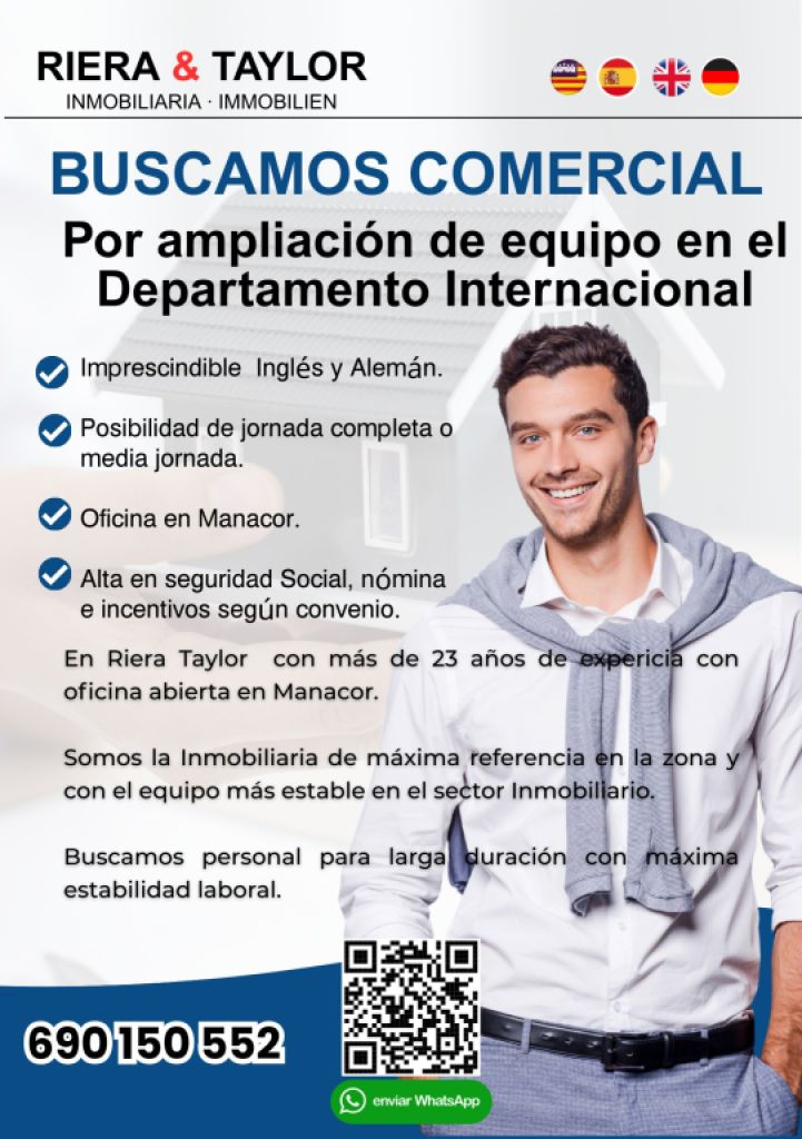 Riera Taylor Manacor Buscamos ampliar el equipo comercial del departamento internacional.