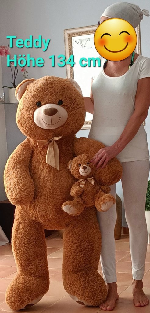 Riesen-Teddy, XXL-Plüschteddy mit Baby-Teddy im Arm.Made in France