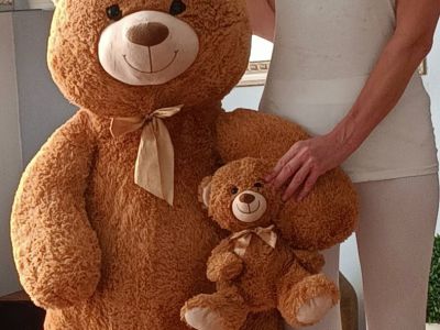 Riesen-Teddy, XXL-Plüschteddy mit Baby-Teddy im Arm.Made in France