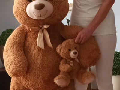 Riesen-Teddy, XXL-Plüschteddy mit Baby-Teddy im Arm.Made in France