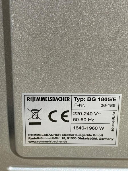 Rommelsbacher Elektro Backofen BG 1805 E