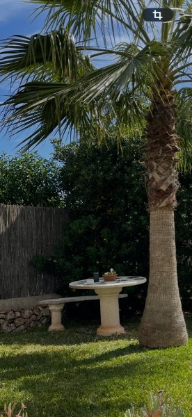 Round stone table with bench