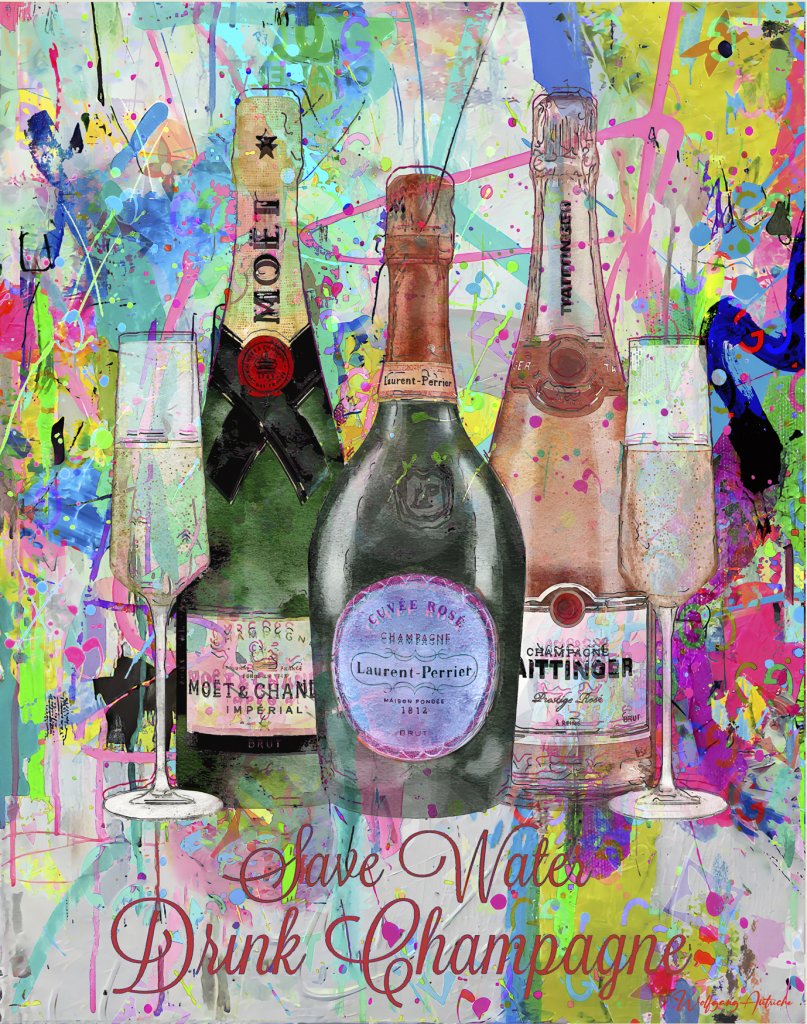 Save water drink Champagne - Art on canvas 80x100cm