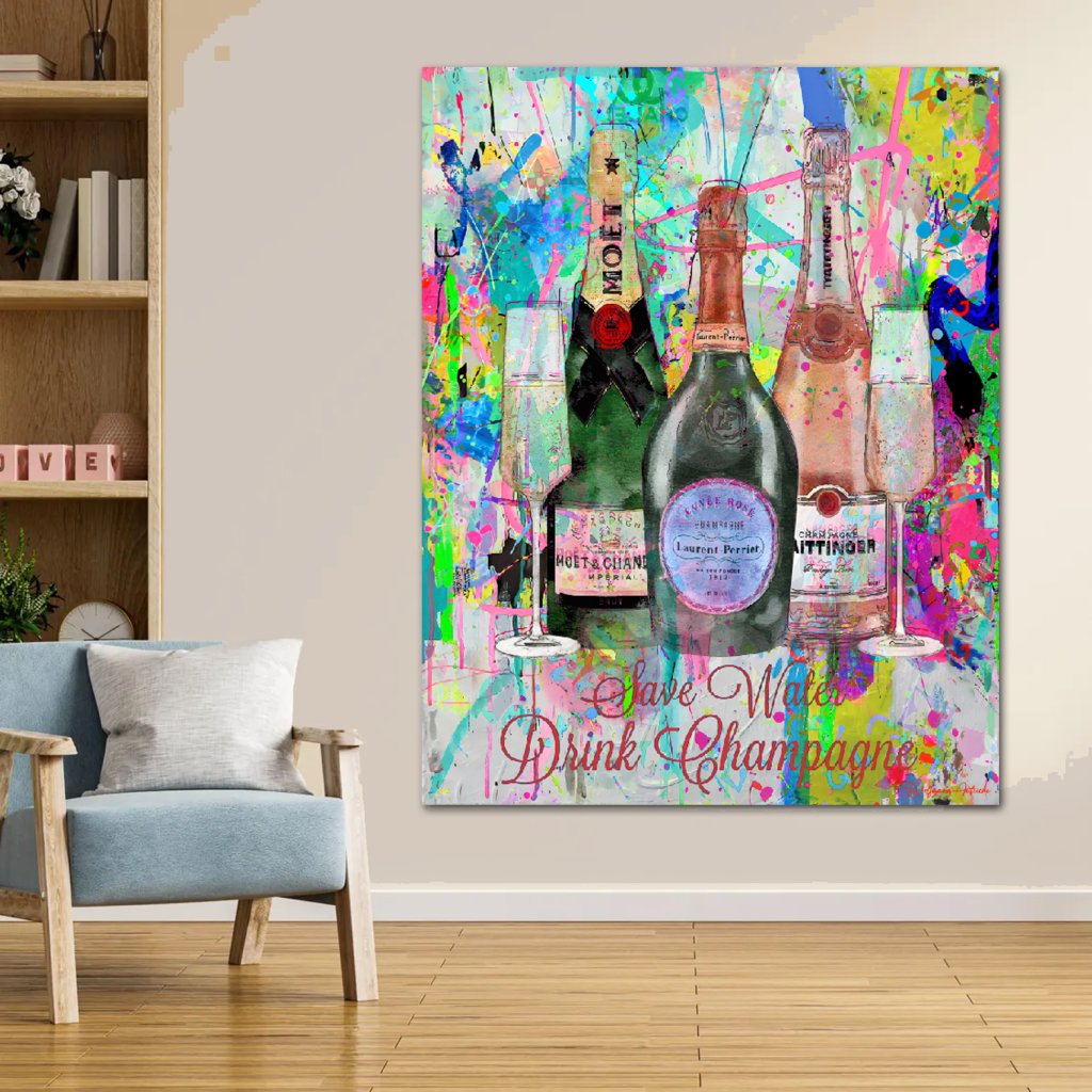 Save water drink Champagne - Art on canvas 80x100cm
